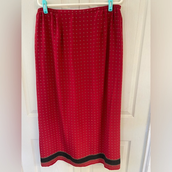 Liz Claiborne Red Long Maxi Silk Boho Style Skirt - Picture 11 of 12